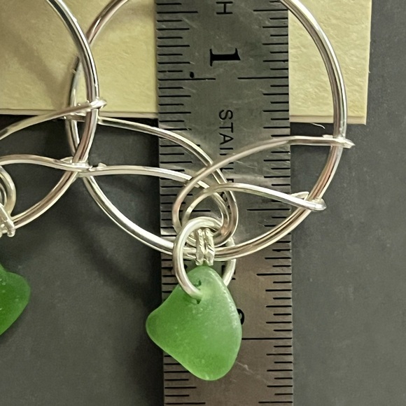 Green Sea Glass Geometric Sterling Silver Earrings - Picture 2 of 5